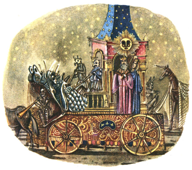 В Европе, в годы средневековья (XIV — XVI вв.) театральные представления входили составной частью в городские праздники, часто — в дни ярмарок. На этом рисунке — эпизод такого театрализованного праздника…