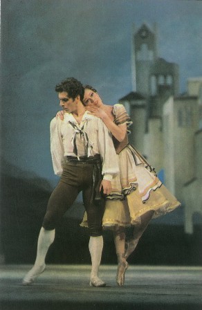Сцена из 1 действия балета «Риварес». В роли Артура – В. Тедеев,  Джеммы –  М. Дроздова