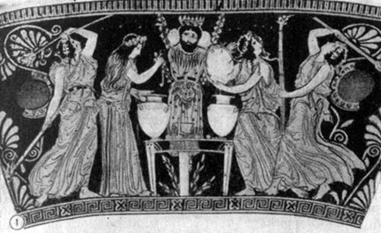 Танец в святилище Диониса. Аттическая ваза. 5 в. До н. э. Неаполь