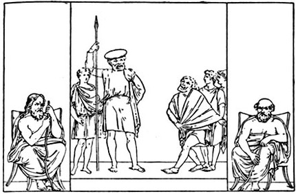 Хвастливый воин и его парасит. Сцена из комедии. Стенная живопись в Помпеях