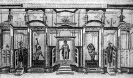 Сцена из представления мима. Стенная живопись в Помпеях